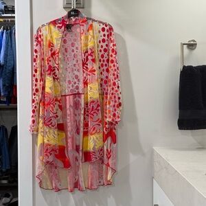 Multiples Red and Yellow Sheer Floral Top